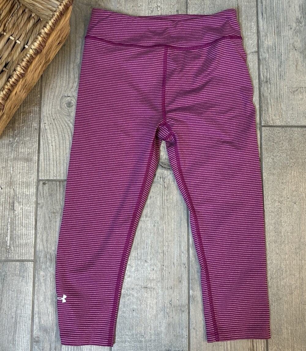Under Armour Heatgear Compression Capri Leggings Women’s Small Pink Stripe
